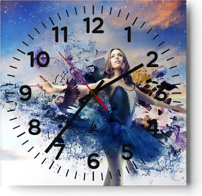 Produktbild von Wanduhr - Quadrat - Glasuhr - Ballerina Tänzer Tüll Kleid - 30x30cm - Schleichendes Uhrwerk - Lautlos - zum Aufhängen bereit - Dekoration Modern - Wanddekoration aus Glas - C4AC30x30-2624