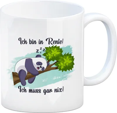 Produktbild von Panda Kaffeebecher mit Spruch Ich bin in Rente Ich muss gar nix