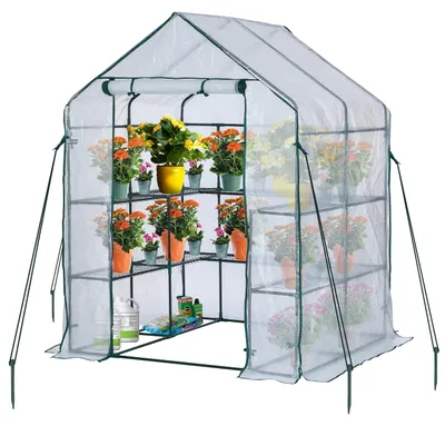 Image de Serre avec 10 étagères, fabriquée avec une bâche en polyéthylène renforcée, un cadre en acier, dimensions 143x143x195 cm, pour jardin
