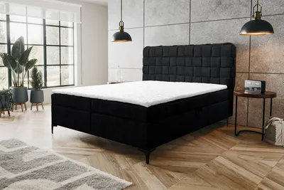 Image de VENASI ROMA Lit Boxspring 140x200 avec 2 tiroirs de lit et matelas TOPPER H2/H3 NOIR Aragon 99