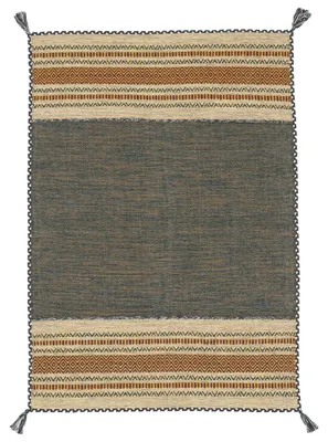 Image de carpetfine Tapis tissé à plat Kilim Azizi Vert 160x230 cm | Tapis moderne pour le salon et la chambre à coucher