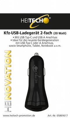 Produktbild von KFZ USB Ladegerät Schnellladegerät 20W für Zigarettenanzünder KFZ-Adapter, USB-C und USB-A