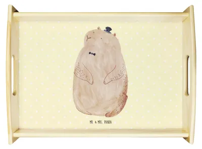 Produktbild von Mr. & Mrs. Panda Tablett Murmeltier - Gelb Pastell - Geschenk, Fröhlichkeit, Dekotablett, Freundlichkeit, aus holz, Respekt, Knigge, Lustige Sprüche, serviertablett, Deko