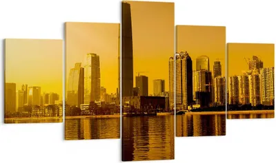 Produktbild von Bild auf Leinwand - Leinwandbild - Stadt â € <Agglomeration Fluss Flugzeug - 125x70cm - Wand Bild - Wanddeko - Leinwanddruck - Bilder - Kunstdruck - Leinwand bilder - Wandkunst - EA125x70-2726