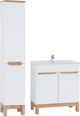 Productafbeelding van Badkamerset ERMANO: onderkast 80cm + inbouwwastafel + sifon + kolomkast met wasmand