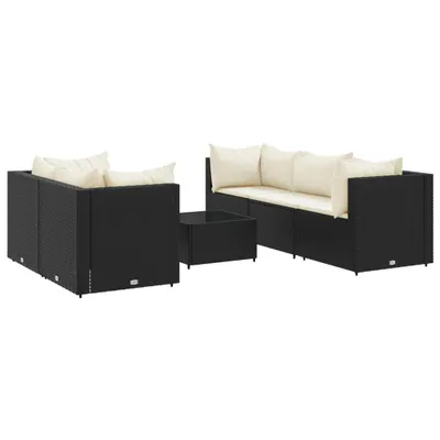 Produktbild von 6-tlg. Garten-Lounge-Set mit Kissen Schwarz Poly Rattan