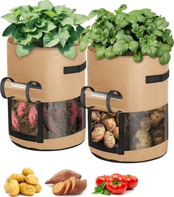 Produktbild von 2 Stück Pflanzen Taschen 7 Gallone 360° Sichtfenster Pflanzsack Möhren Tomaten Erdnüsse Pflanzbeutel Vliesstoff Pflanztasche, Braun