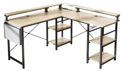 Productafbeelding van L-vormig computerbureau - Hoekbureau - 140 x 140 cm - Metalen frame - Schroefconstructie - Beige