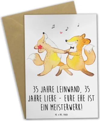 Produktbild von Mr. & Mrs. Panda Grußkarte 35. Hochzeitstag Leinwandhochzeit - Weiß - Geschenk, einladungskarten, Geschenke, Liebe, Heiraten, kommunionskarte, Hochzeitsjubiläum, Heirat