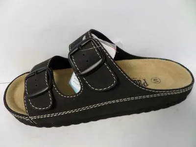 Produktbild von Bio Pantolette Schwarz aus glattem Kunstleder mit Leder-Decksohle, Cushion-Foam Fußbett und zwei verstellbaren Riemen