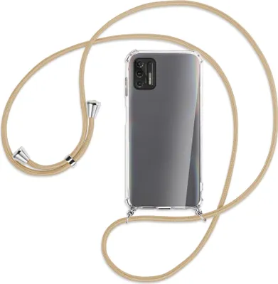 Produktbild von Handykette Backcover-Schutzhülle mit Band (Metall silberfarben) für Motorola Moto G Pro 2021 - caramel