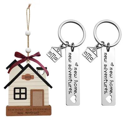 Holz-Anhänger & Schlüsselanhänger "Neues Zuhause", 3-teilig