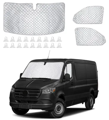 Immagine prodotto di Set di 3 copri parabrezza Thermo per Mercedes Sprinter 2019-2025, colore argento, impermeabili e resistenti ai raggi UV