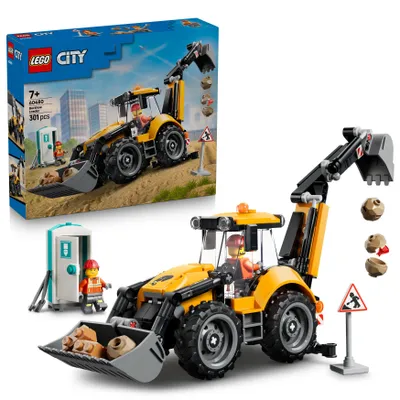Produktbild von LEGO City Gelber Baggerlader - Baufahrzeug Spielzeug - Traktor mit 2 Minifiguren, funktionierender Frontschaufel und Heckbagger - Geburtstagsgeschenk für Jungen ab 7 Jahren - 60480