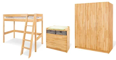 Produktbild von Jugendzimmer-Set 'Natura' breit groß mit Hochbett, 3-tlg.