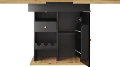 Produktbild von Flieks Esstisch ausziehbarer, Teleskoptisch mit Schrank, Tisch 110-140x80x75 cm, Küchentisch rechteckig, Holzfarbe und schwarz