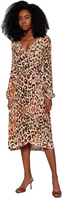 Produktbild von Guess New Baja Kleid mit Leopardenmuster, Schnürung in der Taille, lange Puffärmel, Größe S