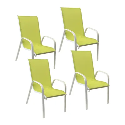 Image de Lot de 4 chaises MARBELLA en textilène vert - aluminium blanc