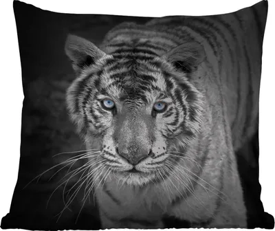 Produktbild von MuchoWow® Outdoor Kissen - Tiere - Tiger - Schwarz und weiß - Augen - Blau - 50x50 cm - Wetterfest - Lounge Kissen - Komfortabel - Kissen mit Bild