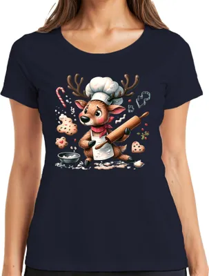 Produktbild von Weihnachtsrentier Bäcker Kekse Backen Lebkuchen süß Weihnachten Damen T-Shirt, Navy, XXL