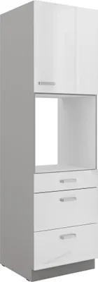 Produktbild von Küchen Hochschrank 60 Bianca Weiß Hochglanz + Grau Küchenzeile Küchenblock