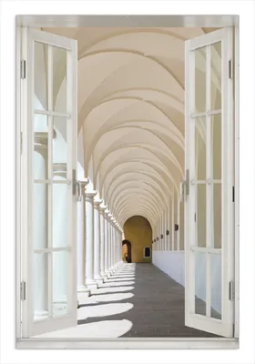 Produktbild von Wallario Wandbild mit Fenster-Illusion: Gewölbegang, Größe: 61 x 91,5 cm, Poster mit rahmenlosen Bildhalter