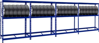 Produktbild von Mega Deal | 4x Reifenregal Tiger | HxBxT 180x130x50 cm | bis zu insgesamt 48 Reifen | mit Fachboden | Blau