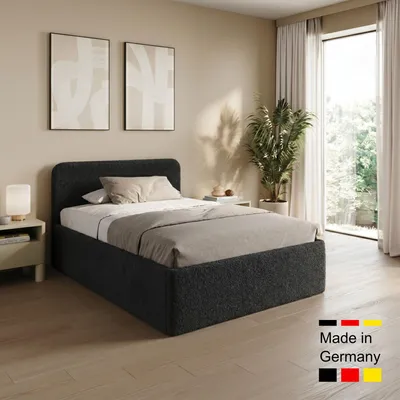 Produktbild von Home Collective Polsterbett 120x200 cm Doppelbett Bett mit verstellbarem Lattenrost & Stauraum, Federkern H2 Matratze viele Größen verfügbar | Bouclé-Stoff | Schwarz