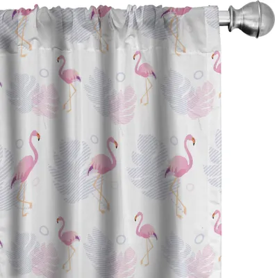 Produktbild von ABAKUHAUS hawaiisch Vorhänge, Gardinen, Tropische Muster Bild von Continuous Flamingos und Blätter Kunst, 2 Stück 75 x 175 cm, Weiß Pastell Lila und rosa