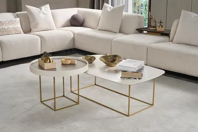 Produktbild von Wohnzimmer Couchtisch Set Designer Rundtisch  Halbrunder Edelstahltisch