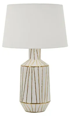 Immagine prodotto di Lampada da Tavolo Tangeri Ø45x73 cm in Ceramica e Ferro e Tessuto Bianco e Oro