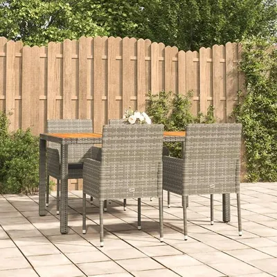 Produktbild von Rattan Gartenmöbel Set 4 Personen Sitzgruppe Garten Gartenmöbel Set 4 Stühle mit Tisch Rattan Essgruppe Gartengarnitur Rattan Gartenmöbel Essgruppe Sitzgarnitur Grau-2
