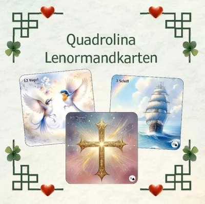 Produktbild von Lenormandkarten Quadrolina, 48 quadratische Karten (67x67mm) mit Skatkarten-Symbolen