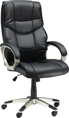 Produktbild von Chefsessel/Bürosessel mit Wippfunktion, ergonomischer Schreibtischstuhl, hoher Rücken, Kunstleder Schwarz, 70 x 58 x 114–124 cm