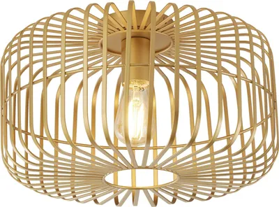 Obrázek produktu pro Stropní svítidlo kovové E27 Ø 40 cm ve zlaté barvě s kulatým drátěným stínidlem v retro designu