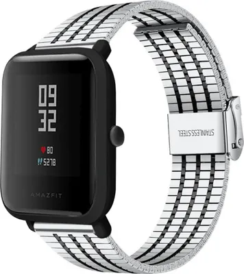 Produktbild von Strap-it Edelstahlarmband - Kompatibel mit Amazfit Bip Armband Ersatzarmband Edelstahl - Verstellbarer Verschluss - Hochwertiges Material - für Smartwatch 20mm Armband Silber / Schwarz