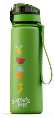 Obrázek produktu pro Schmatzfatz dětská láhev na pití 500 ml - nepropustná, bez BPA, uzavírání na 1 kliknutí, Tritan, design vhodný pro děti, vhodná pro sycené nápoje, Green Fruit