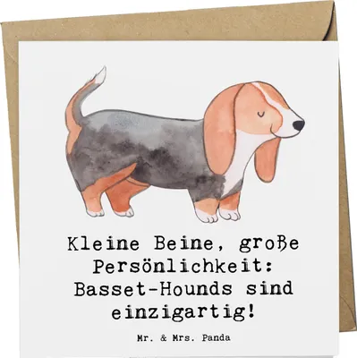 Produktbild von Mr. & Mrs. Panda Klappkarte Basset Hound Persönlichkeit - Weiß - Geschenk, Hunderassen, Charakter, Vielfalt, loyaler Begleiter, doppelkarte, Glückwunschkarte, faltkarte