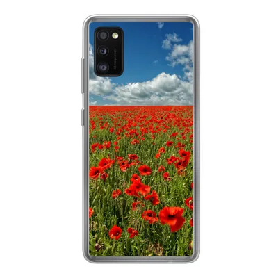 Produktbild von MuchoWow® Handyhülle Schutzhülle Hülle für Samsung Galaxy A41 Schneeweiße Wolken über einem Mohnblumenfeld Silikon Softcase Handy Hülle - Mobiltelefon