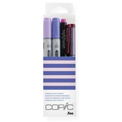 Obrázok produktu pre Copic Ciao Doodle Pack Purple, 4 kusov, Ružová, Purpurová, Hrot dláta / kefy, Kolo, Atrament na alkoholovej báze, Dospelý/Dieťa
