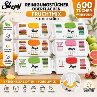 Produktbild von Sleepy Easy Clean Frucht Mix 6er Set – Zitrone, Apfel, Orange, Pomelo, Ananas & Kirsche