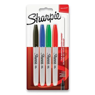 Obrázek produktu pro Sharpie Marker Fein Rundspitze Schwarz/Blau/Rot/Gruen 4er Blister