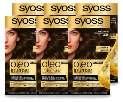 Produktbild von 6 x SYOSS Oleo Intense 4-18 Dauerhafte Haarfarbe - Mokkabraun - Vorteilspackung - 6 Stücke