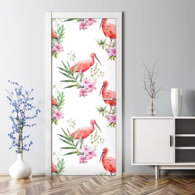 Produktbild von Dekorative Türaufkleber selbstklebend Klebefolie Aufkleber Papagei und Blumen 70 x 200 cm