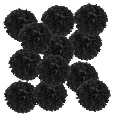 Seidenpapier-Pompons 24 cm, 12 Stück, Schwarz für Dekoration