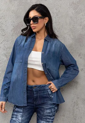 Produktbild von WH134 Damen Jeansbluse mit Brusttaschen