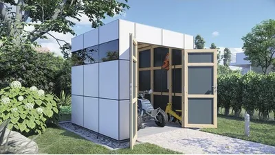 Produktbild von Gartenhaus Bertilo Design HPL 1 230 x 236 cm anthrazit-weiß