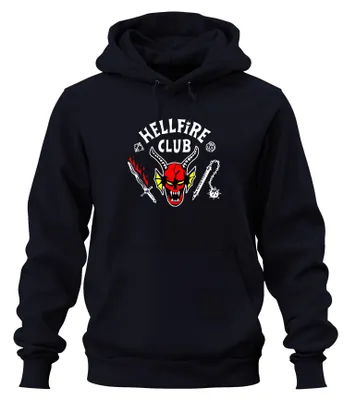 Produktbild von HELLFIRE CLUB Dämon Schädel Hörner D20 Flammenschwert Hoodie Kapuzenpullover, Navy, XL