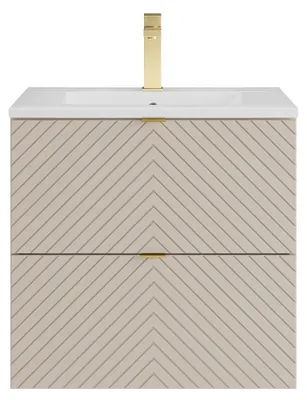 Produktbild von Hängender Badschrank mit Einbauwaschbecken und Armatur - Beige - 60 cm - DORIONI