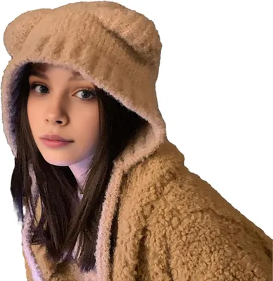 Produktbild von Niedliche Wintermütze mit Bärenohren für Damen, flauschige, lässige Häkelmütze, weiche Plüschmütze, warm mit Ohrenklappen.
